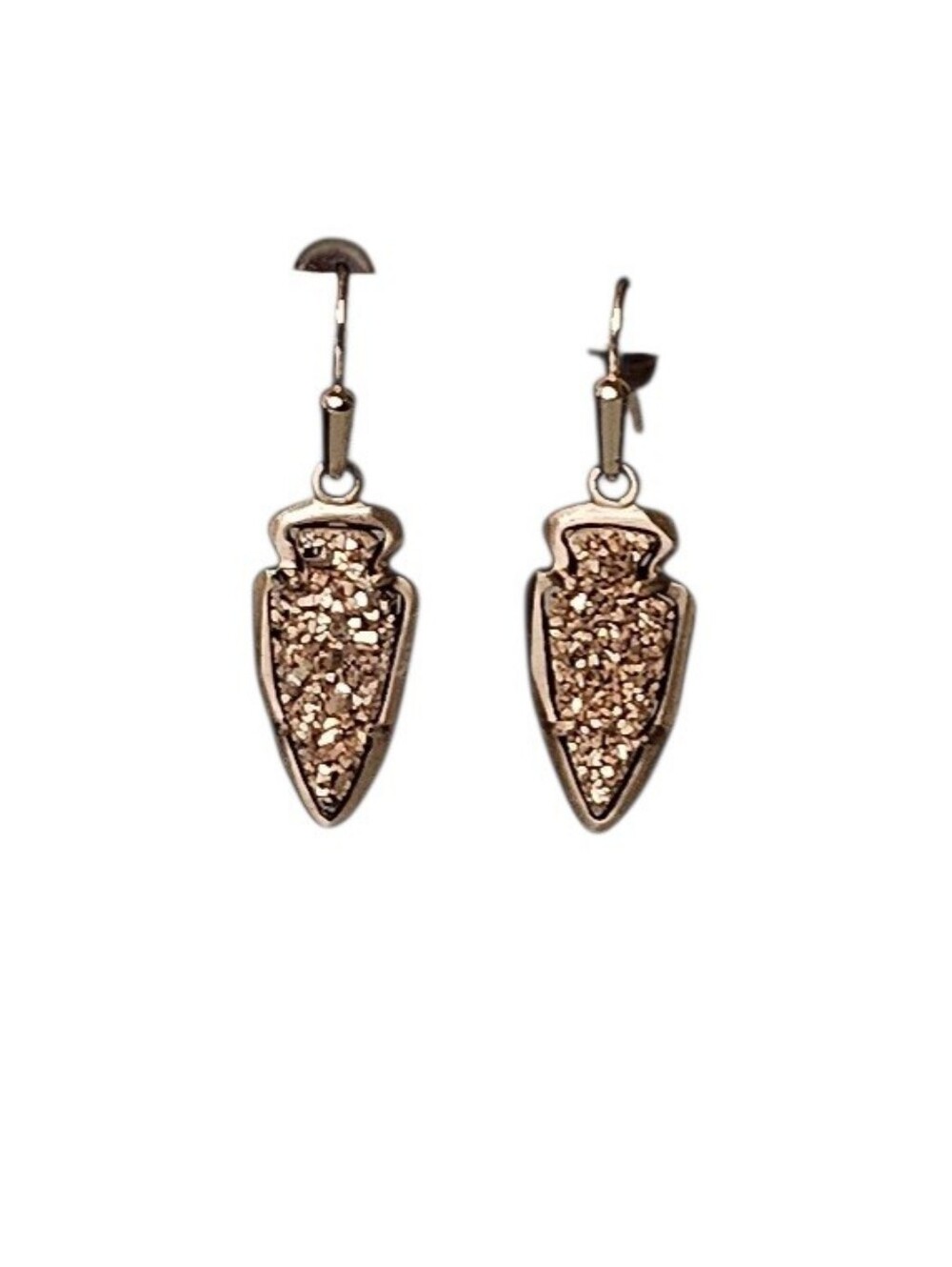 Kendra Scott Rose Gold Arrowhead Drop Earrings Drusy Front and Filigree Back - Picture 2 of 4